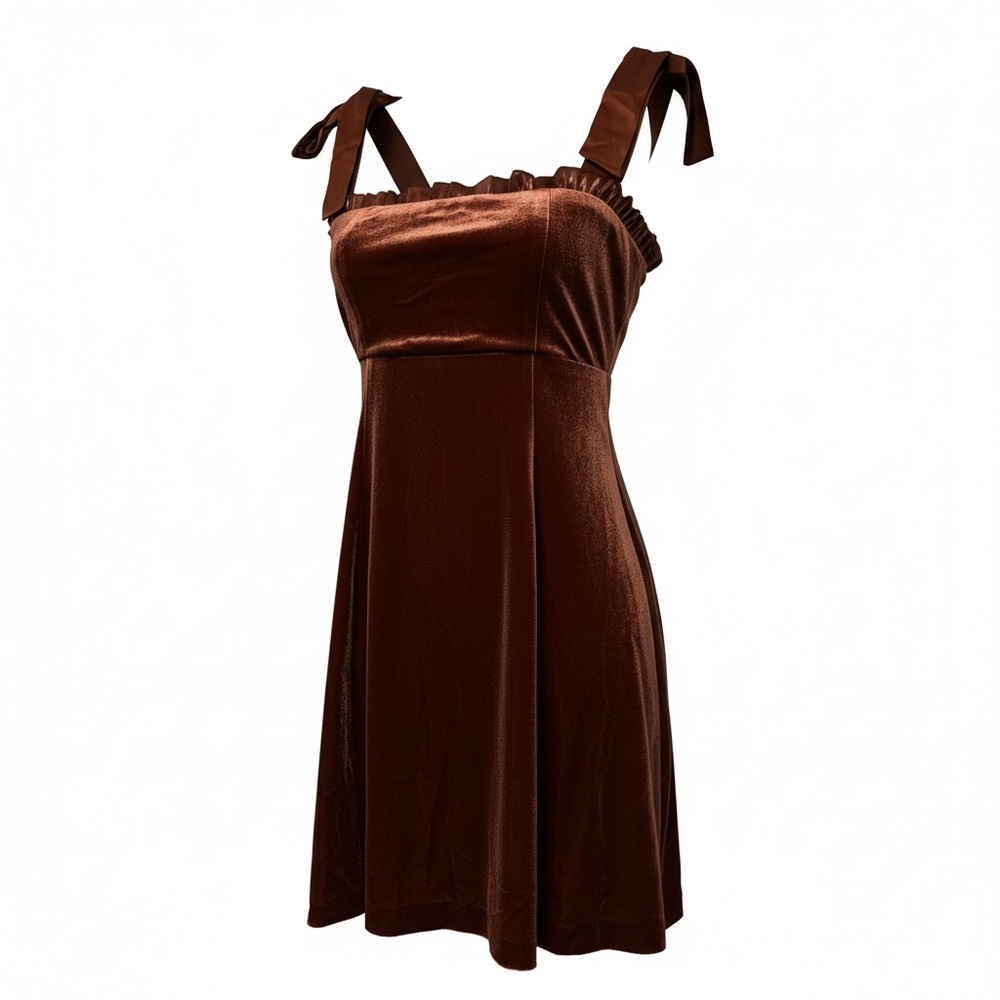 Danielle Bernstein Copper Velvet Babydoll Mini Dress Medium Square Neck Boho